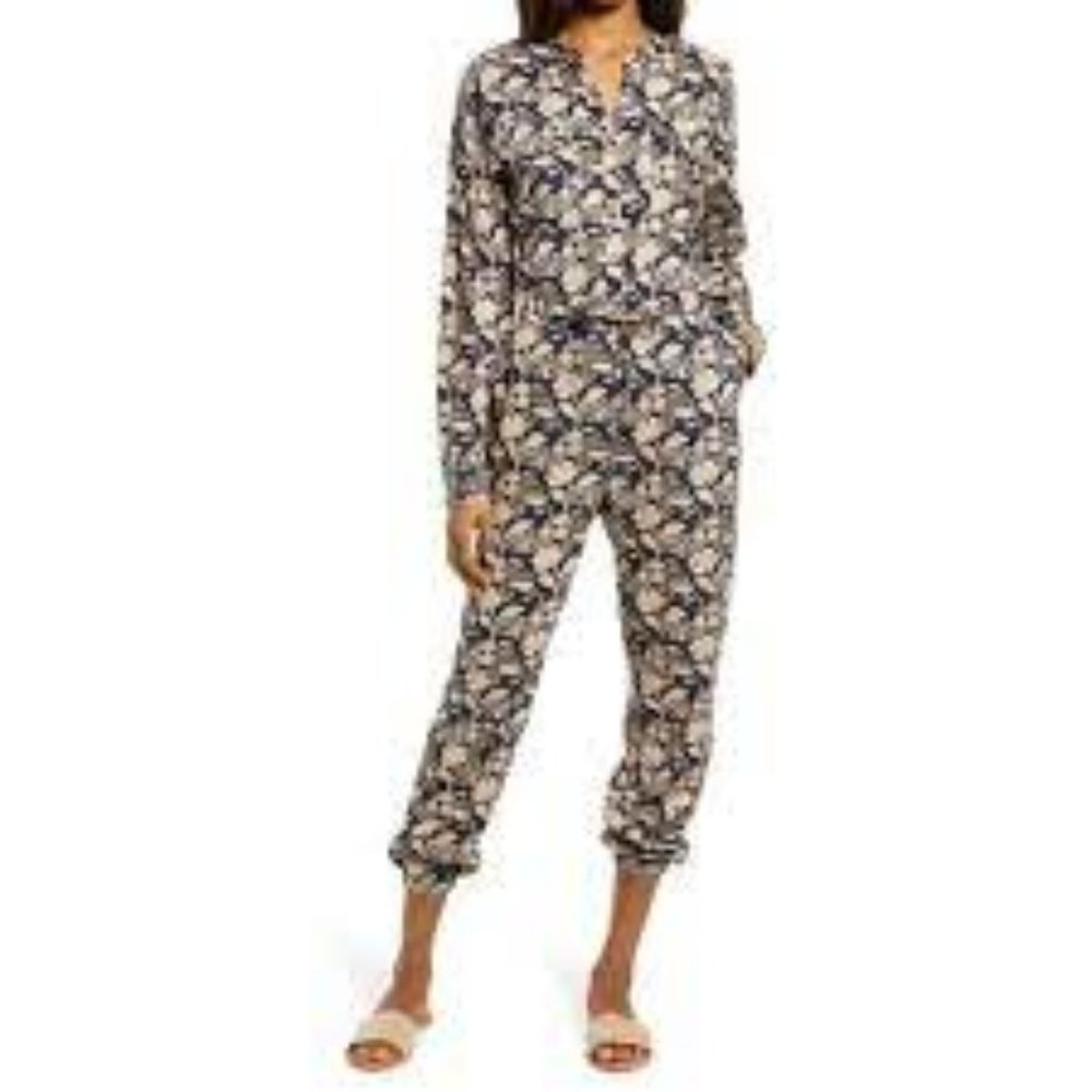 Faherty women’s Savoie Floral linen blend long sleeve jumpsuit meadow Size S